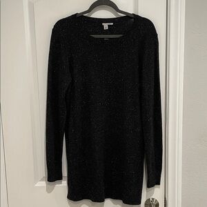 NWT Long Halogen Black with White Specks Long Sleeve Knit Top.  Size Medium